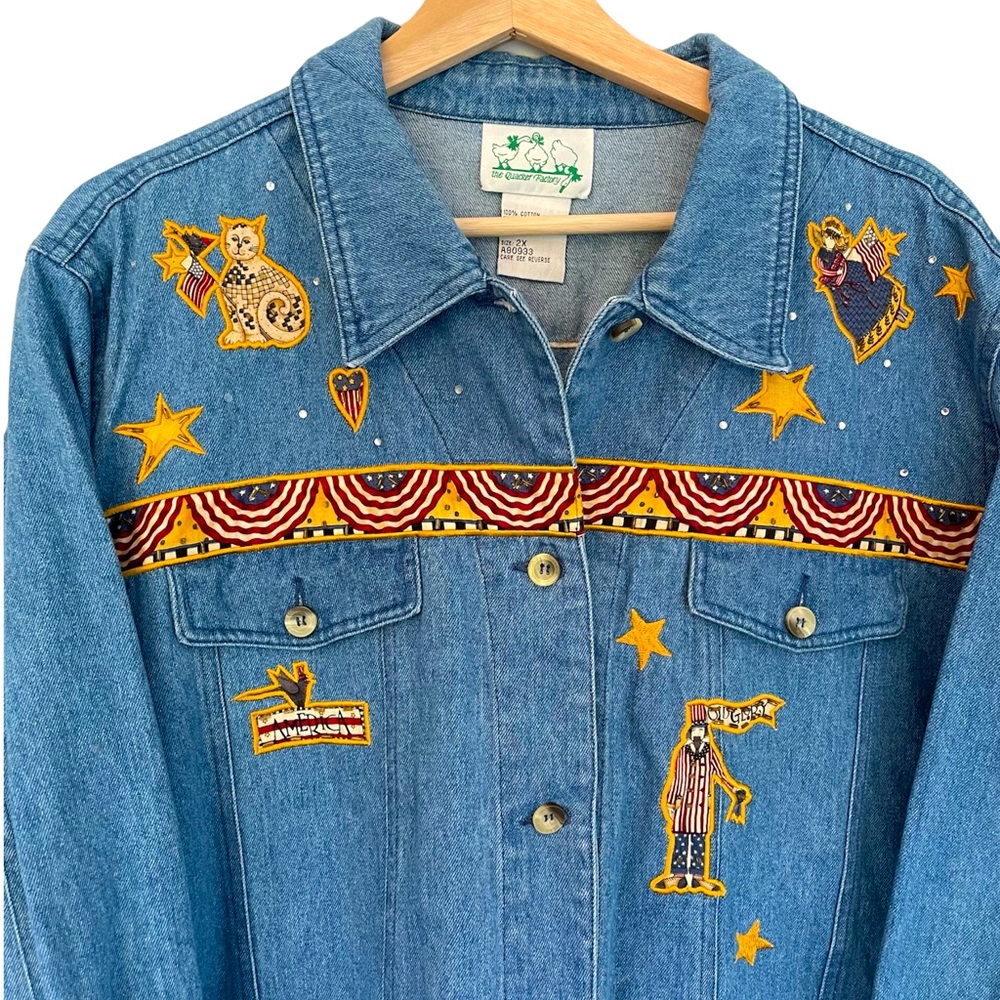Quacker Factory Americana USA Denim Jacket in Blue SIZE 2X